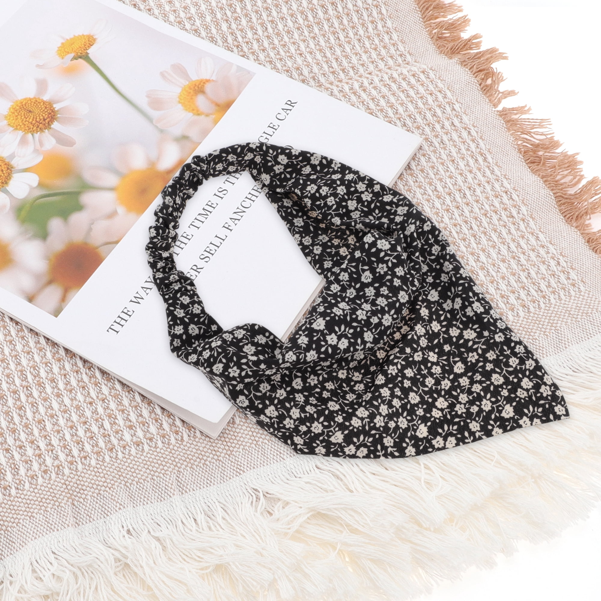 Unique Bargains 1pc Stylish and Comfortable Grace Floral Headwrap Black
