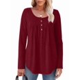 thumbnail image 2 of Camisas de Larga para Mujer, Conjuntos de Otoño, Cuello Redondo, Túnicas Casuales, Blusas de Moda, Ropa de Moda. Vino Tinto M, 2 of 6