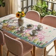 thumbnail image 3 of Spring Easter Table Cloths for 6 Foot Rectangle Tables, Pink Yellow Bunny Tulip Eggs Plaid Rustic Patio Waterproof Elastic Fitted Tablecloths, Washable Rectangular Table Cover for Camping, 3 of 8
