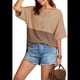 thumbnail image 1 of Blusas de Punto Gofre para Mujer, Moda 2025, Blusas de Patchwork Extragrandes con Cuello Redondo y Mangas 3/4, Color Beige, Talla M, 1 of 6