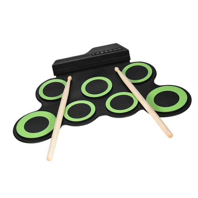 Tambor electronico Tamaño compacto portátil digital Roll Up Drum Kit 7 Silicon Drum Pads USB Powered con Drumsticks Pedales de pie 3.5 mm Cable de audio para la práctica Principiantes Niños Abody Tambor electronico