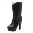 thumbnail image 2 of Bnwani Women Boots New Winter Fashion High-Heel High Mid-Calf Casual Solid Boot Black Size 5.5, 2 of 9
