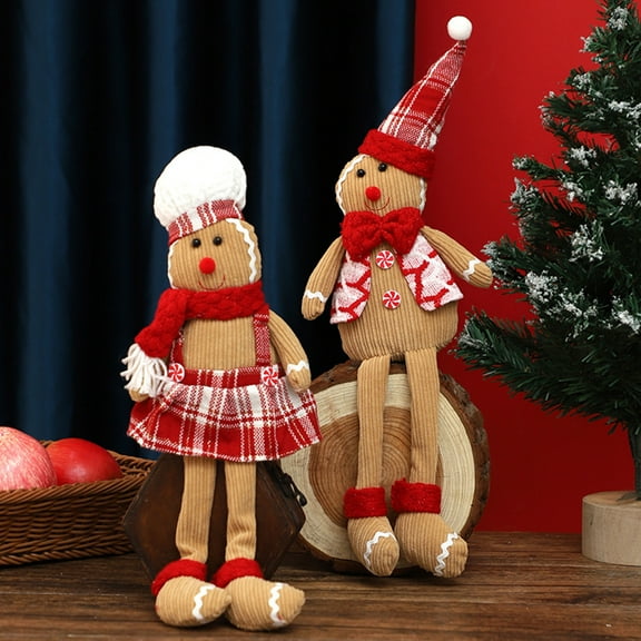 Gingerbread Man Doll Long Leg Christmas Stuffed Plush Toy Cute Kitchen Gingerbread Figure for Men Women Christmas Party Tree Decoration