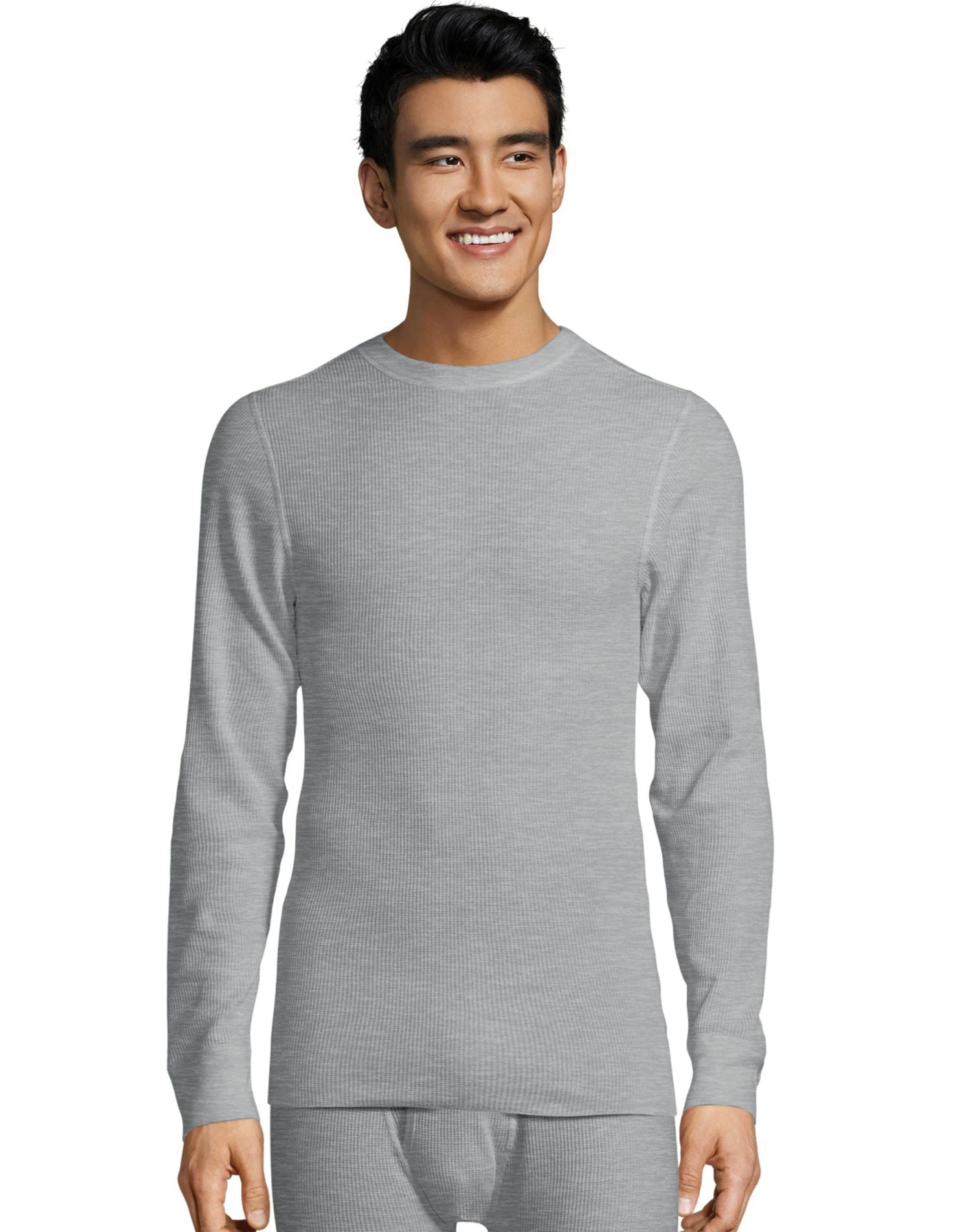 Hanes Mens Ultimate Organic Cotton Thermal Crewneck, XL, Heather Grey