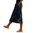 thumbnail image 2 of Women's Cotton Linen Midi Skirt Elastic Waist Side Button Split Pockets Solid Color Casual A-Line Mid-Calf Skirt 05-Navy L, 2 of 5