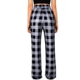 thumbnail image 4 of AOMPMSDX Christmas Plaid Pants Women Summer Casual Loose Drawstring Elastic High Waist Comfy Trousers Straight Leg Long Pant Dark Gray M, 4 of 9