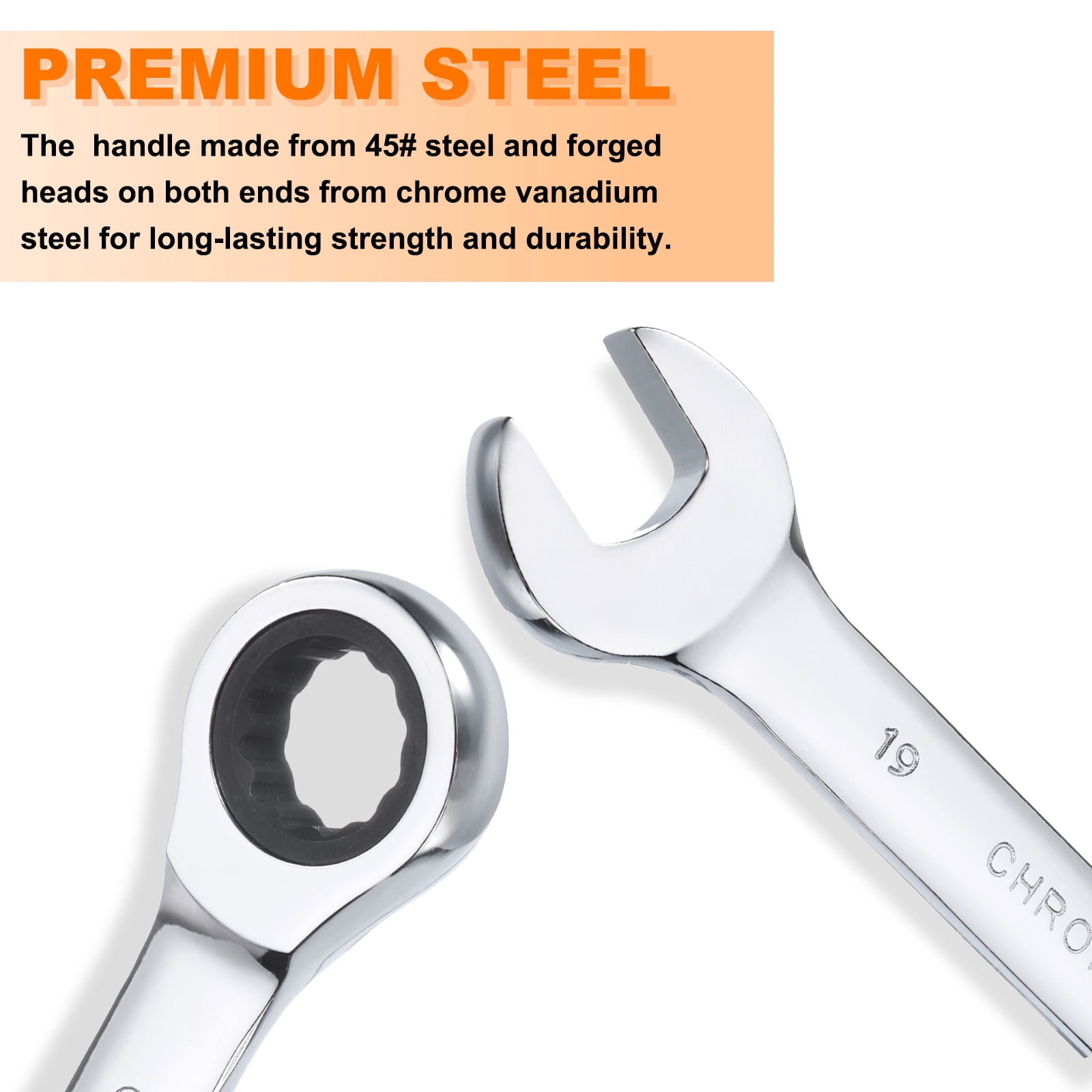 Uxcell 7 Pieces Ratcheting Combination Wrench Set 8-19mm Metric 12PT Ratchet Wrench
