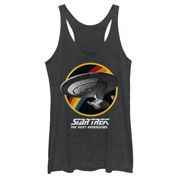 Women's Star Trek: The Next Generation Rainbow USS Enterprise Circle Galaxy Stars  Racerback Tank Top Black Heather 2X Large