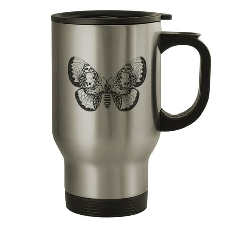 

Skull Moth #186 - Funny Humor 14oz Silver Travel Mug