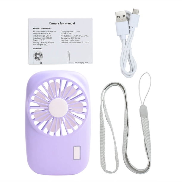Mini ventilador de sobremesa, recargable por USB, portátil, ventilador de refrigeración de plástico eléctrico con cordón para el cuello, morado Vogacara HA6345-05B