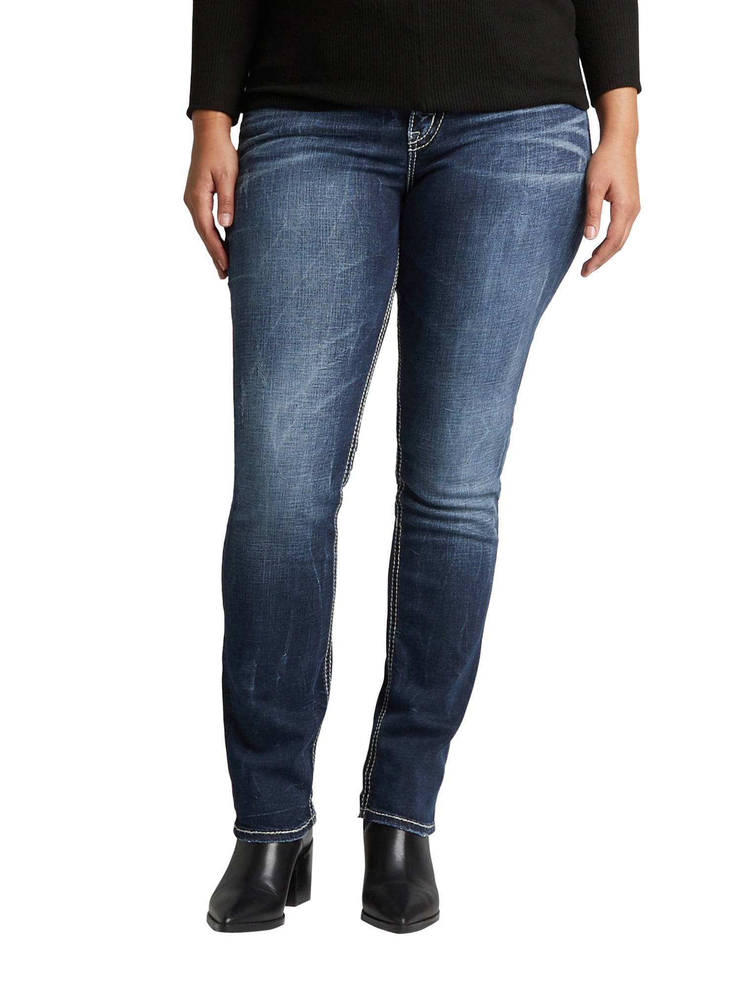 Women/'s Plus Size Suki Mid Rise Slim Bootcut Jeans Silver Jeans Co