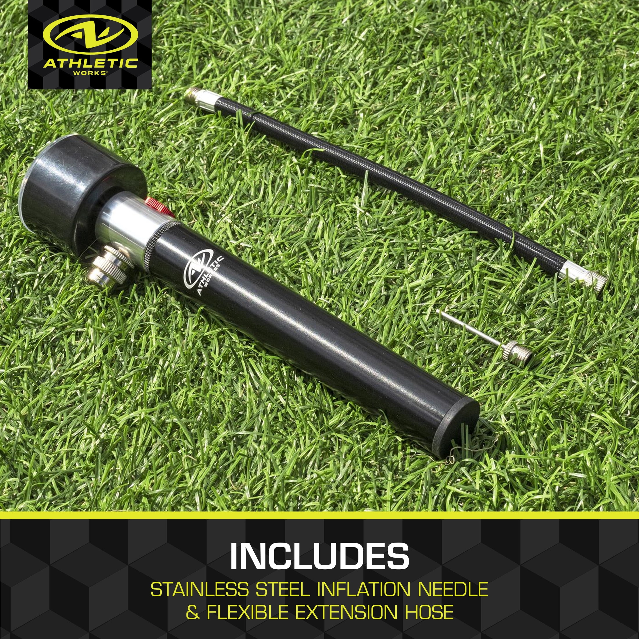 Athletic Works Sports Ball Pump with Pressure Gauge, Hose & Needle, Quick & Easy Inflation
