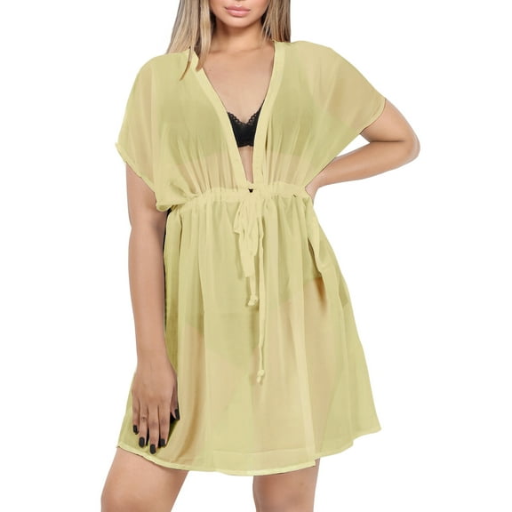 HAPPY BAY Women's Beachwear Summer Swim Beach Dress Cover ups for Swimwear Women Plus Size Flowy Swimsuit Coverups Cover-up Tops XL-XXL Beige_AC221