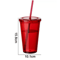 thumbnail image 2 of Tasse à Double Paroi avec Paille, Tasse en Plastique, Tasse à Café Glacé Réutilisable, Tasse Transparente - Rouge, 2 of 5