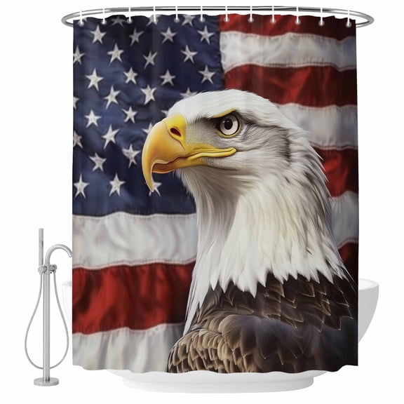 Shower Curtain Bathroom Set Vintage USA Flag Eagle Waterproof Fabric Shower Curtains with Grommets&Hooks, Independence Day Stars And Stripes Privacy Bath Curtain for Bathtub 36x72in