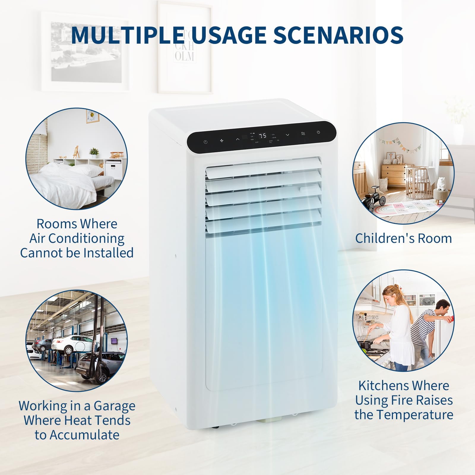 Portable Air Conditioner, 8000 BTU for Rooms Up to 350 Sq. Ft. 4 Modes with Remote Control Quiet AC, Dehumidifier, Fan Includes Window Installation Kit, 24-Hour Timer,Sleep Mode,Black