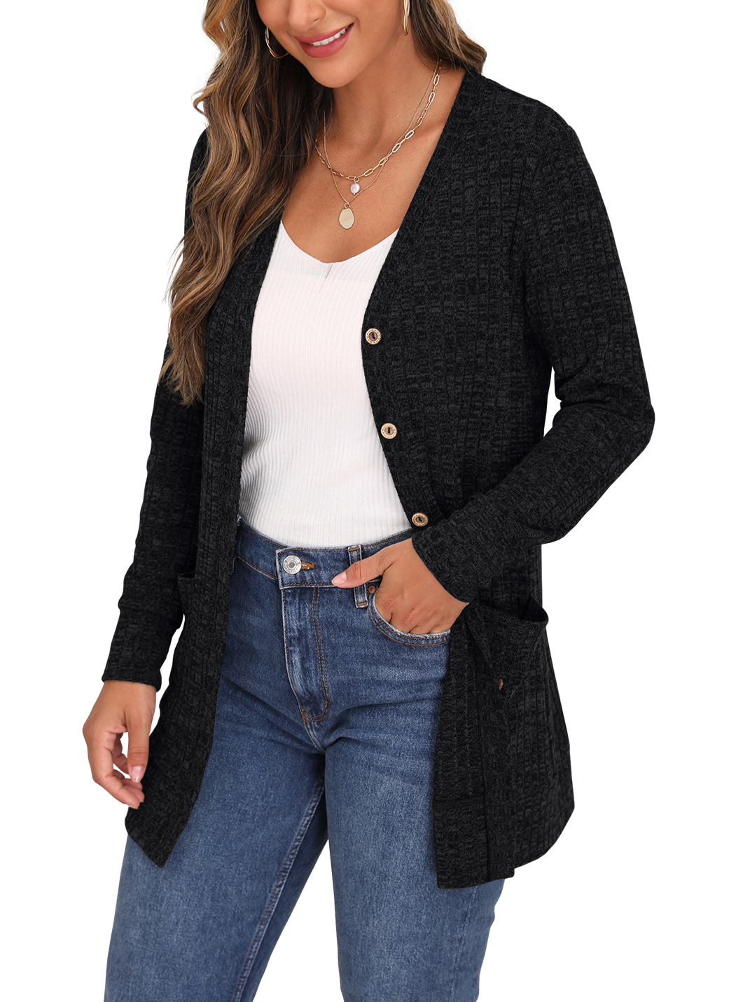 JWD Women's Open Front Black Cardigan photo 7