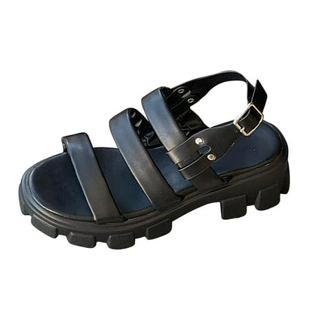 

Dpityserensio Women s Sandals Sponge Cake Thick Sole Buckle Summer Shoes Hollowed Out Solid Color Sandals Black 7.5(40)