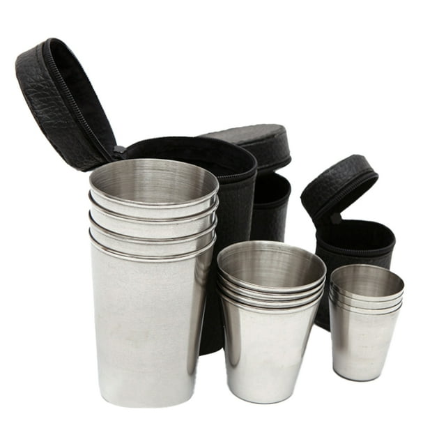 Naiovety 12 piezas de vasos de acero inoxidable para exteriores, juego de chupitos, botella de agua, vasos, platillo, cerveza, taza de Picnic, Estufas de camping