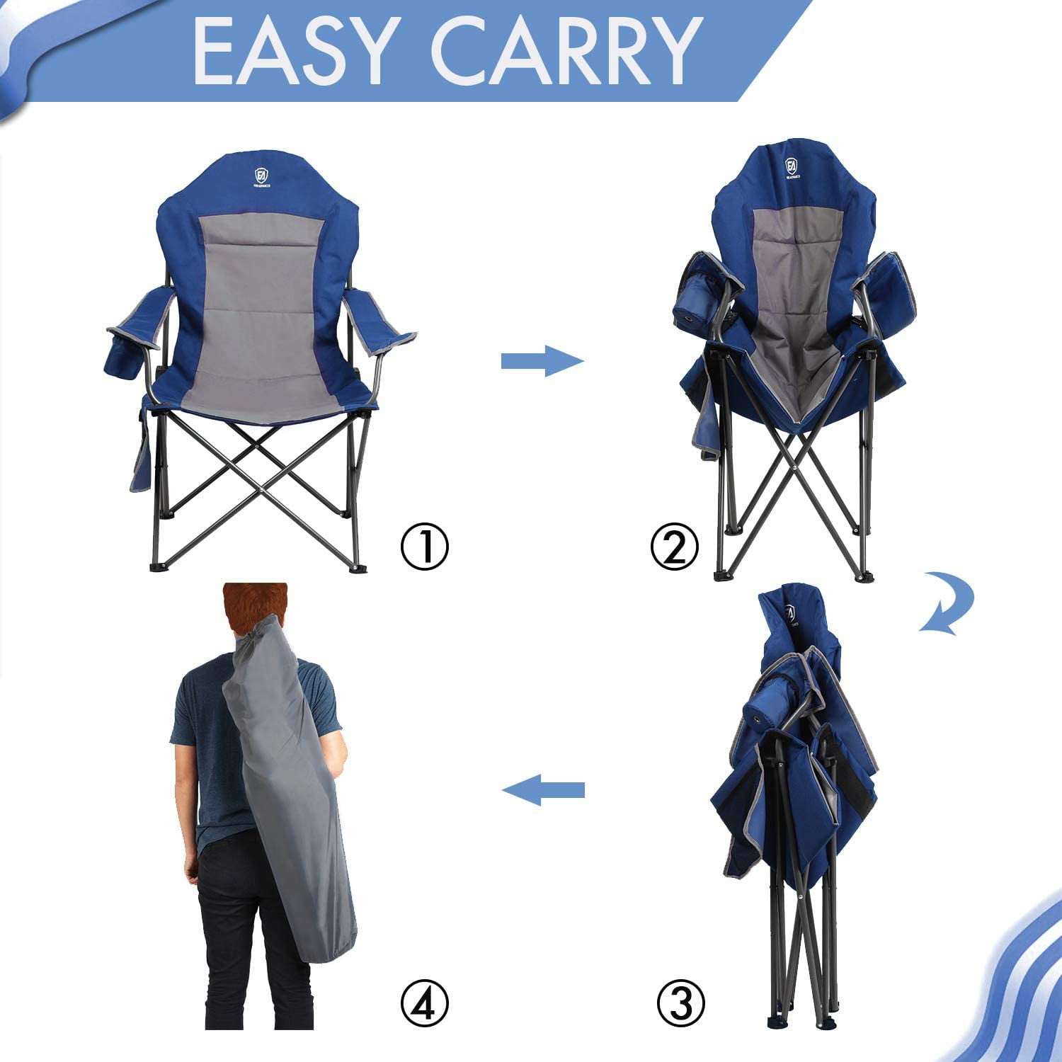 EVER ADVANCED Oversized Padded Quad Arm Chair Collapsible Steel