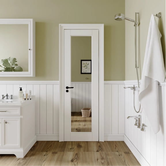 30" x 80" 1-Lite Mirrored Solid Core Door Slab - Solid Manufactured Wood White Primed Standard Size Interior