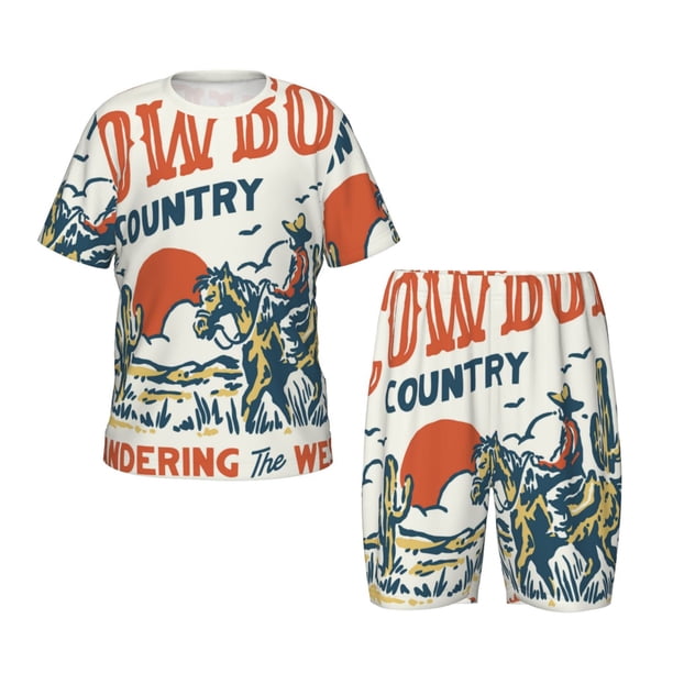 Balery Cowboy Rising Horse Conjunto de Pijama Infantil de Manga Corta con Estampado – Ropa de Dormir de Algodón Suave-4X-Large