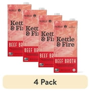 (4 pack) Kettle & Fire Beef Cooking Broth Made with 100% Grass-Fed Beef Bones, 32 oz Shelf-Stable Carton