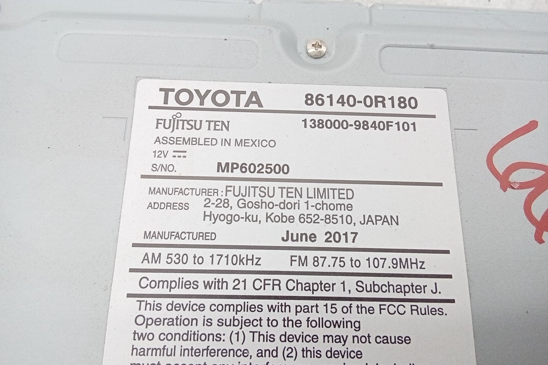Pre-Owned 2017 Toyota Rav4 Radio Display 100582 OEM - Verify Specific Vehicle Fitment In Description - (Good)