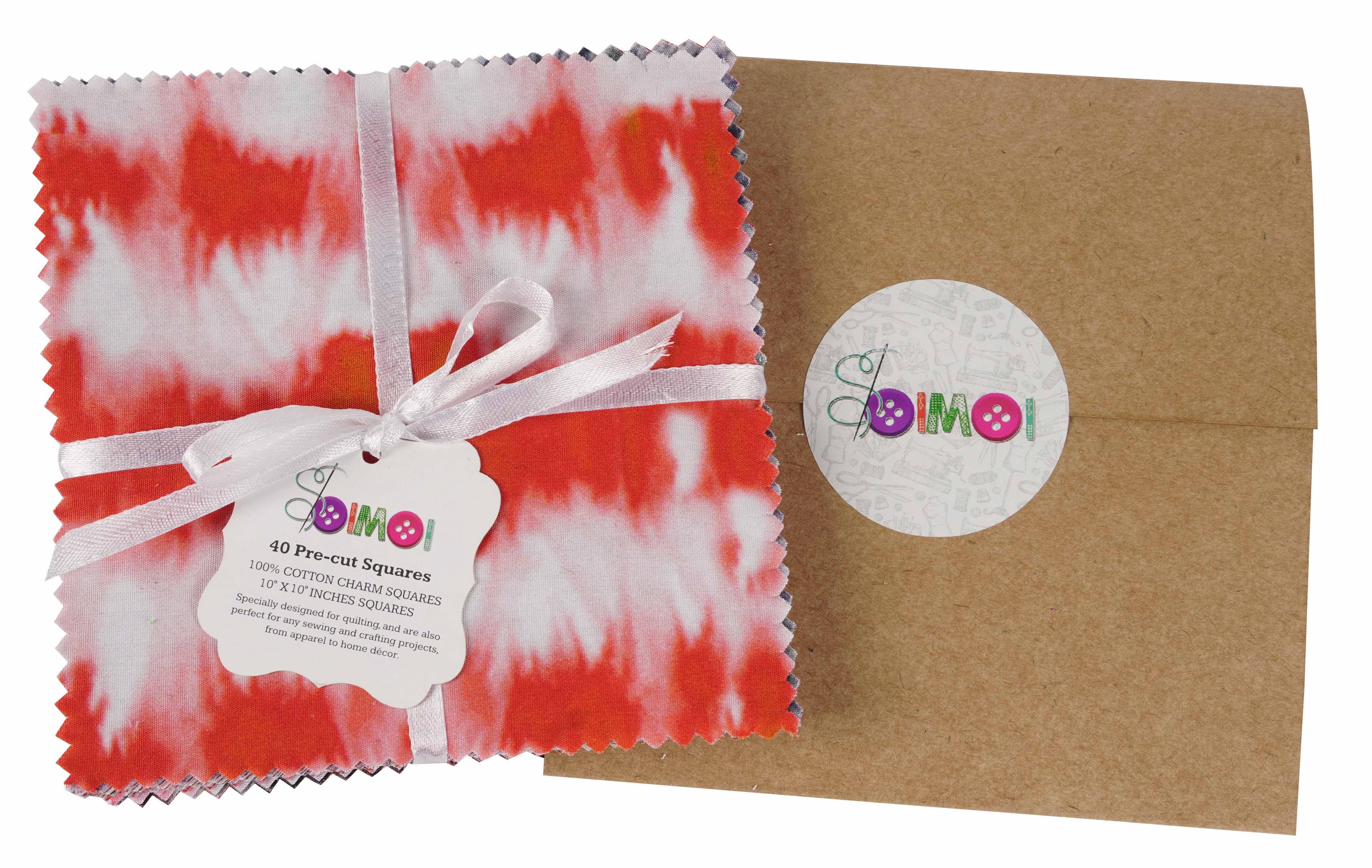 Soimoi Precut 10-inch Tie & Dye Prints Cotton Fabric Bundle Quilting Squares Charm Pack DIY Patchwork Sewing Craft- Red & Gray