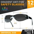 thumbnail image 2 of Gradient Gray Anti Fog Safety Glasses for Men & Women. Pack of 12 Unisex Scratch Resistant Wrap Around Protective Eyewear Safety Goggles. Lightweight & Durable Protective Eyewear, 2 of 8