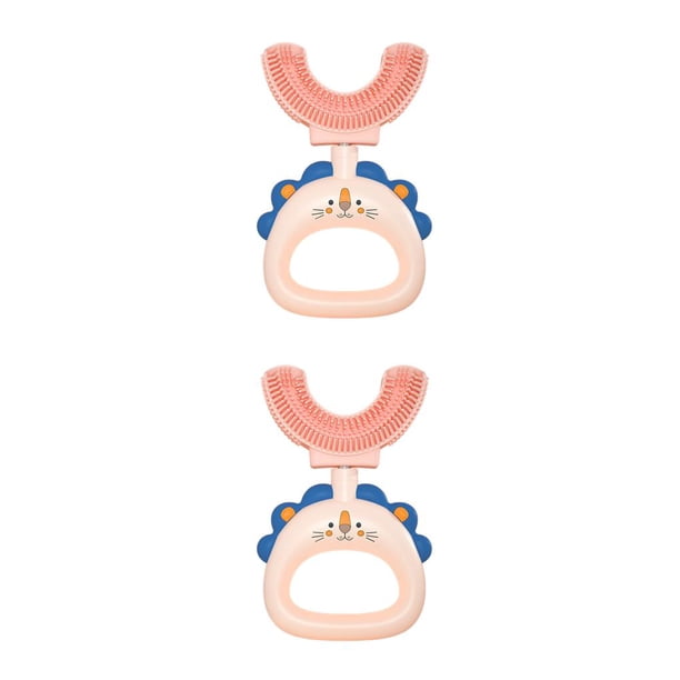 Guardurnaity Cepillos de manuales para niños pequeños en forma de U, herramienta de limpieza de de 360 grados, cepillos portátiles de silicona Tipo rosa 1 2Conjunto