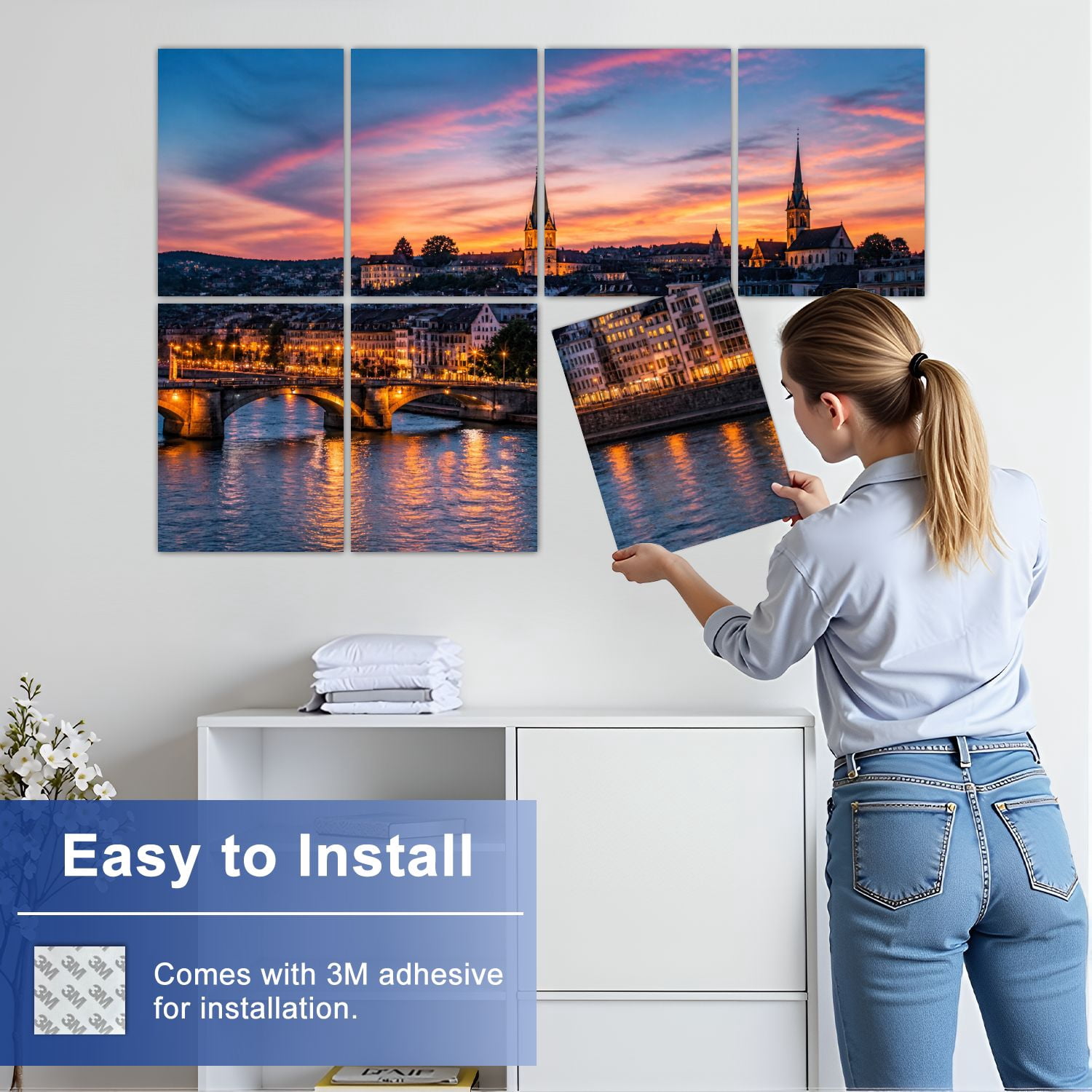 8 Pack Art Acoustic Panels Sound Absorbing Georgetown Skyline Decorative Soundproof Wall Panels Self Adhesive for Nursery Game Room Bedroom 48"x32"