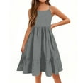 thumbnail image 4 of YOUYEDIAN Spring Girls' Dresses Baby Girl Patchwork Dress Spaghetti Straps Midi Dress 2025 Summer Plain Sun Dresses Cami Dresses,Gray 6-7 Years, 4 of 4