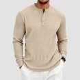 thumbnail image 2 of Linfrsh Tops for Men Men's Ribbed Henley Shirt Short Sleeve Slim Fit Muscle Shirt Fitted Cotton Casual Long Sleeve, 2 of 9