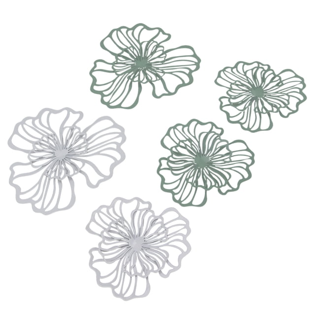 Decoración de pared de flores de Metal, arte de pared de hierro, blanco, verde, decoración colgante hueca de 2 capas para pared, sala de estar y oficina, 5 uds.