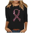 thumbnail image 2 of Homenesgenics Breast Cancer Ribbon Shirts Women's Loose Casual Breast Cancer Printed Round Neck 3/4 Sleeve 3/4 Sleeve T-Shirt Tops Black XXXL, 2 of 4