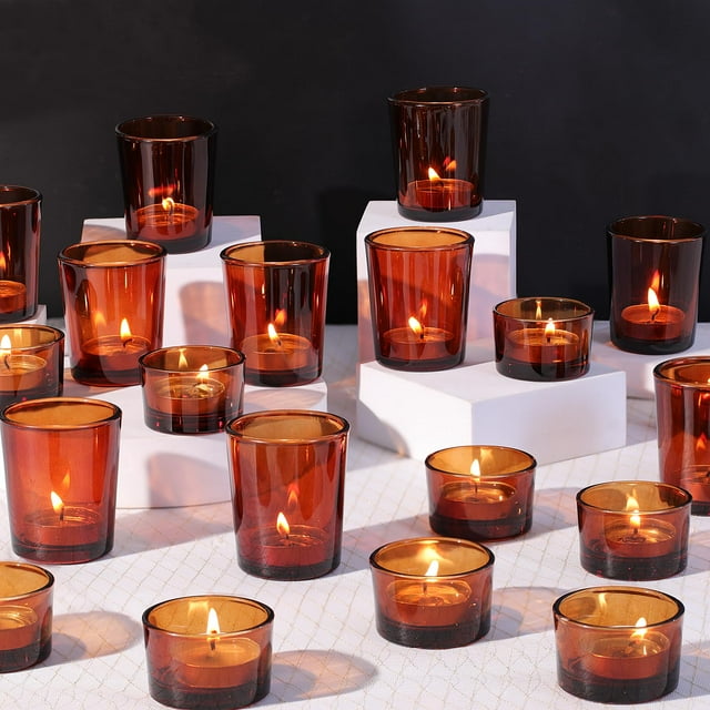 Portavelas votivos NITIME de cristal ámbar para decoración otoñal (36 unidades)
