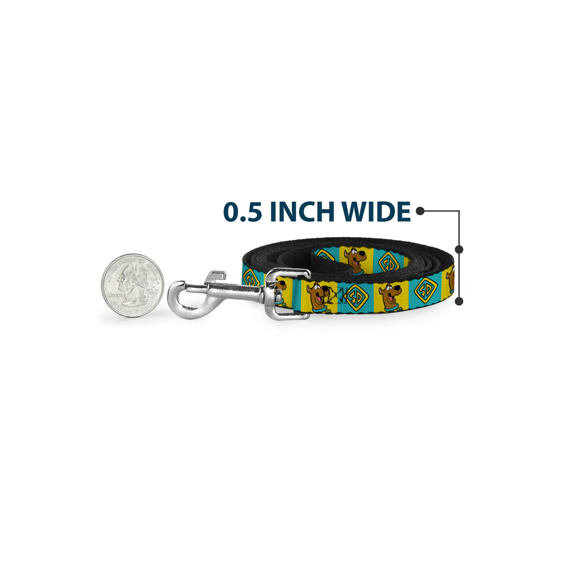 Scooby Doo Pet Leash, Dog Leash, Scooby Doo Pose and Dog Tag Blocks Yellow Blue, 6 Feet Long 1.0 Inch Wide