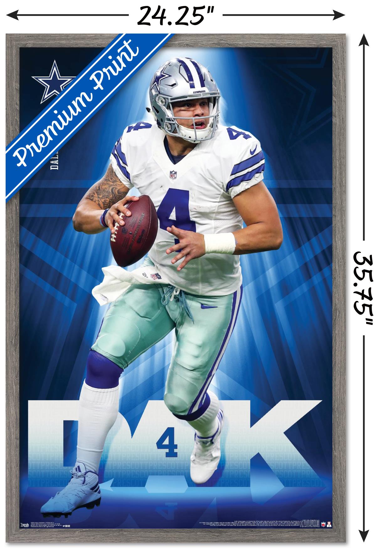 NFL Dallas Cowboys - Dak Prescott 17 Wall Poster, 22.375" x 34", Framed