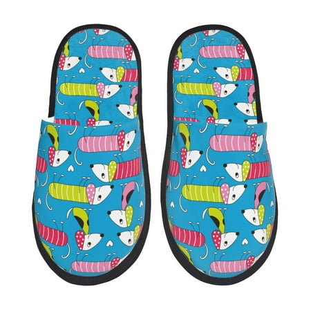 Balery Color Dachshund Dog Slient Indoor Furry Fleece Comfort House Shoes Soft Non-Slip Home Shoes Cotton slippers House Slippers-- Large