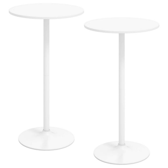 Gymax Round Bar Table Set of 2 w/Adjustable Height & Metal Base Modern Cocktail Table