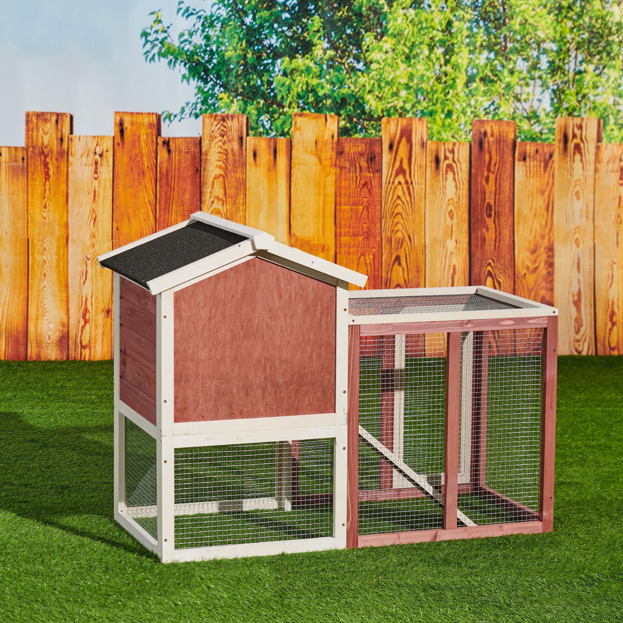 Merax Rabbit Hutch Indoor and Outdoor Bunny Cage 2 Story Pet House Chicken Coop Poultry Cage Upgrade Natural Wood House Pet Supplies Small Animals House with Removable No Leakage Tray,Auburn 