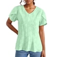 thumbnail image 1 of Women's Spring Summer Solid Color V Neck Short Sleeve Casual T Shirt Top, 1 of 6