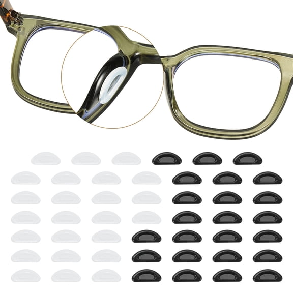 Uxcell Eyeglass Nose Pads, Soft Silicone Adhesive Anti-Slip Heighten Air Chamber Glasses Grips 0.08" & 24 Pairs & Silicone & Black, Clear-Fitting for Eyeglasses/Sunglasses