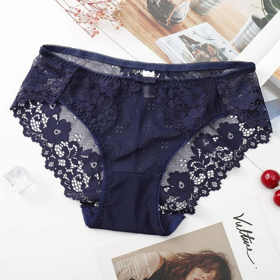 HUPOM High Waisted Underwear For Women Tummy Control Underwear High Waist Activewear Tie Elastic Waist Blue One Size