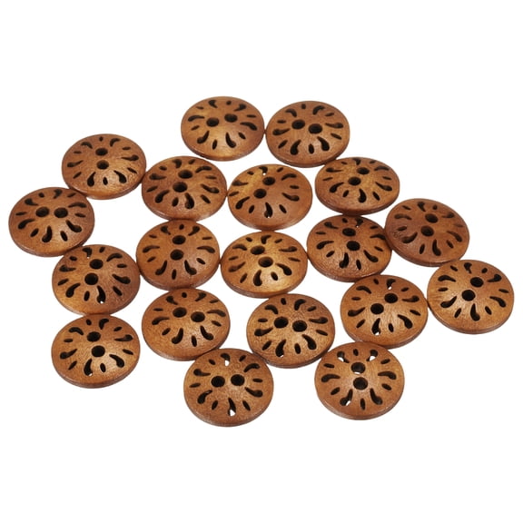 Uxcell 20pcs 2 Hole Flower Craft Sewing Button 13mm Handmade Wood Replacement Round Buttons for Clothing Decoration DIY, Medium Brown