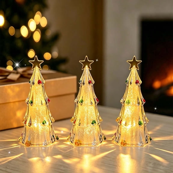 Velorith Mercury Glass LED Christmas Tree Figurine – Gold/Silver/White, Battery-Operated, Frosted Glass Tabletop Centerpiece & Mantel Decor, Collectible Holiday Gift