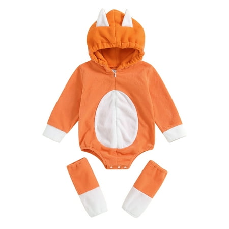 

Bagilaanoe Baby Girl Boy Autumn Winter Outfits Set Warm Fleece Hood Romper for Newborn Long Sleeve Zipper Bodysuits + Foot Covers 6M 12M 18M 24M Infant Fall Casual Clothes