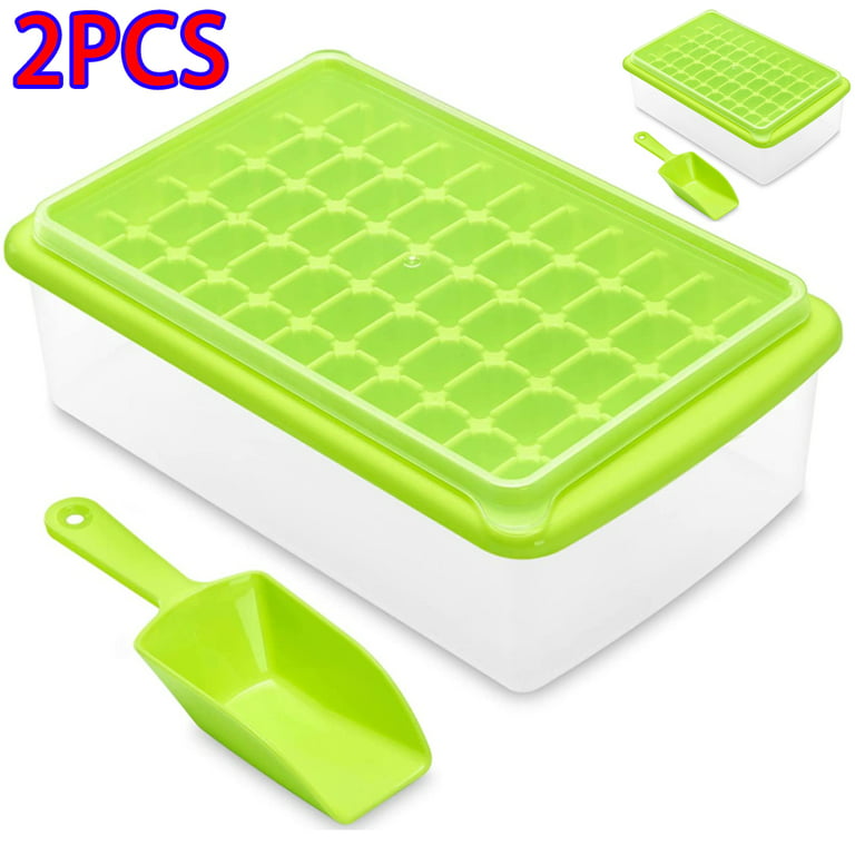 Skycarper 2PCS Ice Cube Tray with Lid and Bucket - Large Freezer Ice Tray -  Comes with Ice Container, Scoop and Cover - BPA Free Ice Cube Molds 