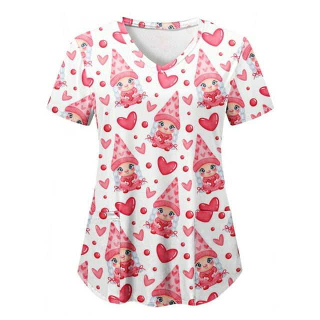 Innerwin T-Shirt à Manches Courtes pour Femmes, Imprimé Cœur de Festival, Décontracté, Style-F L